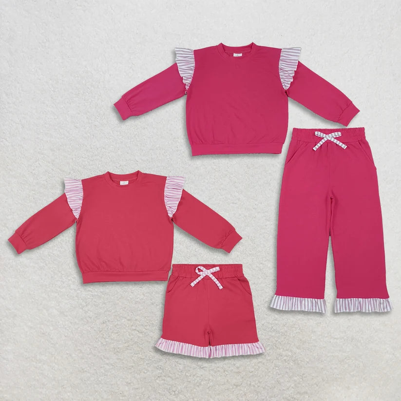 Hot Pink color long sleeve top matching pants girls spring fall outfit