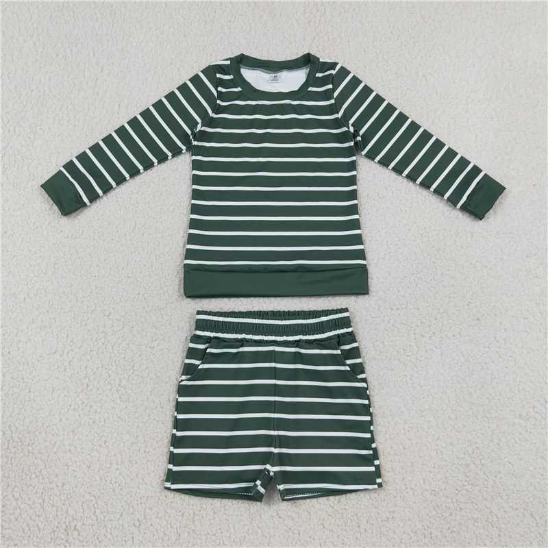 Yellow stripes long sleeve yoga pullover top matching shorts girls outfit