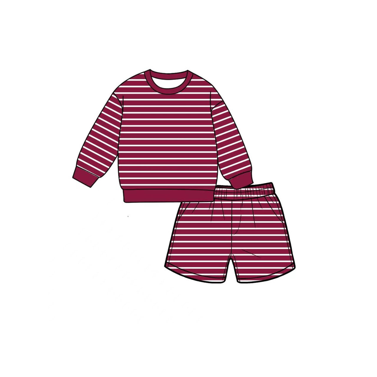 Maroon stripes long sleeve yoga pullover top matching shorts girls outfit preorder