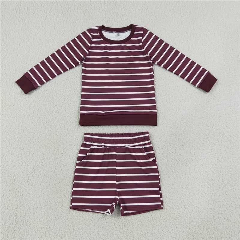 Pink stripes long sleeve yoga pullover top matching shorts girls outfit