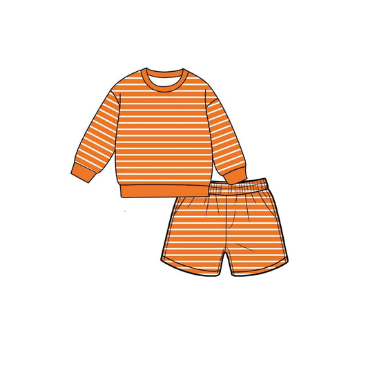 Orange stripes long sleeve yoga pullover top matching shorts girls outfit preorder