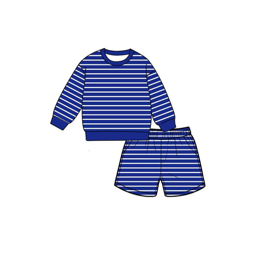 Blue stripes long sleeve yoga pullover top matching shorts girls outfit preorder