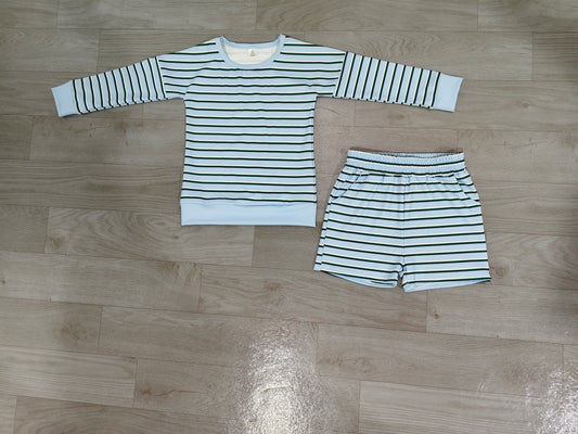 Sky Blue stripes long sleeve yoga pullover top matching shorts girls outfit preorder