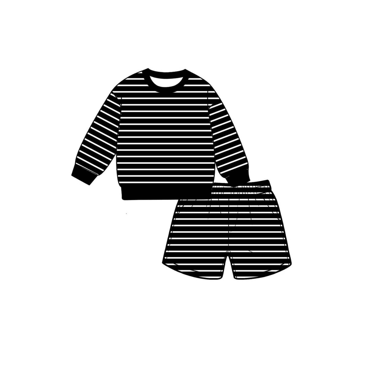 Black stripes long sleeve yoga pullover top matching shorts girls outfit preorder