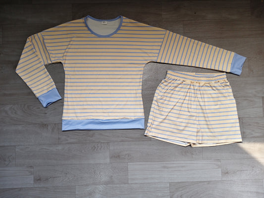 Adult Women yellow stripes yoga top matching shorts summer outfit preorder