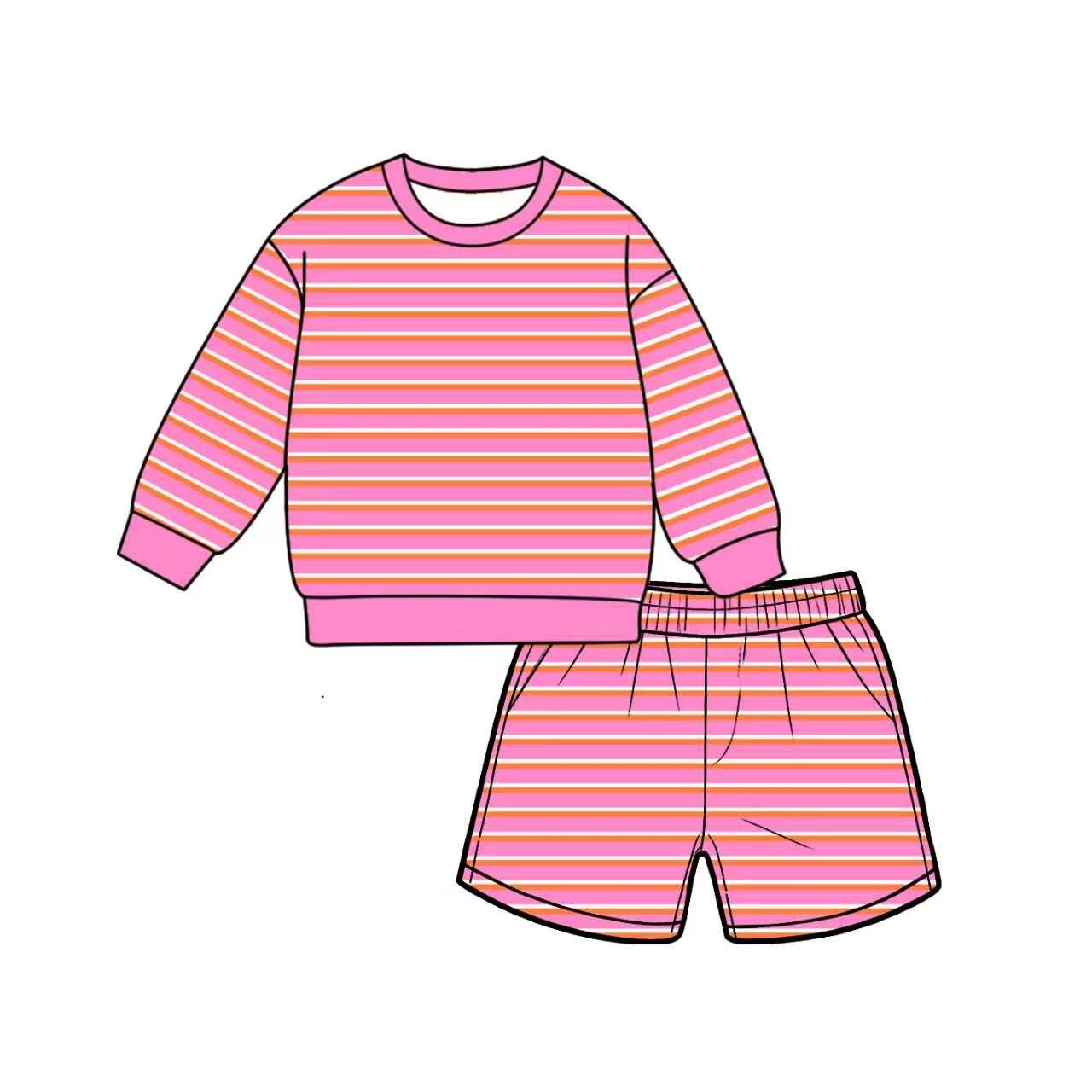 Adult Women pink stripes yoga top matching shorts summer outfit preorder