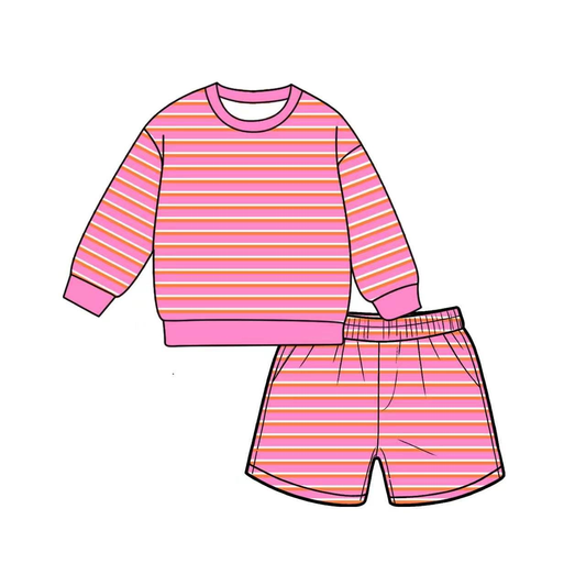 Adult Women pink stripes yoga top matching shorts summer outfit preorder