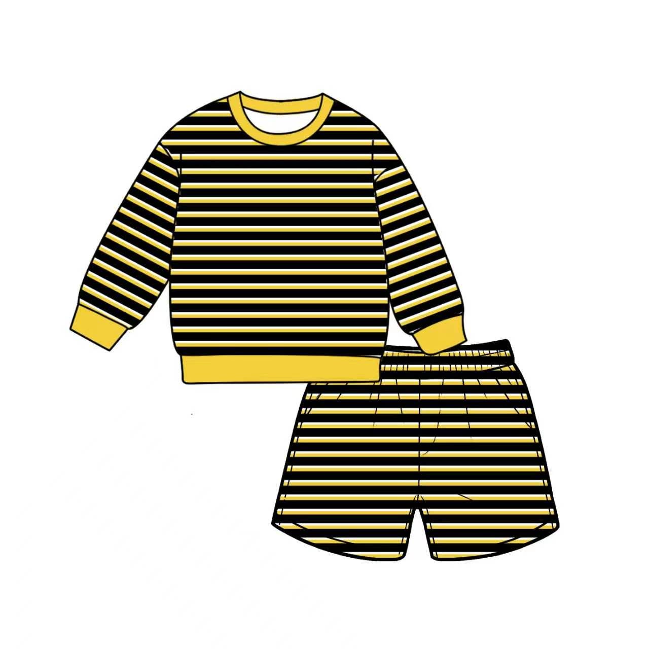 Adult Women black stripes yoga top matching shorts summer outfit preorder