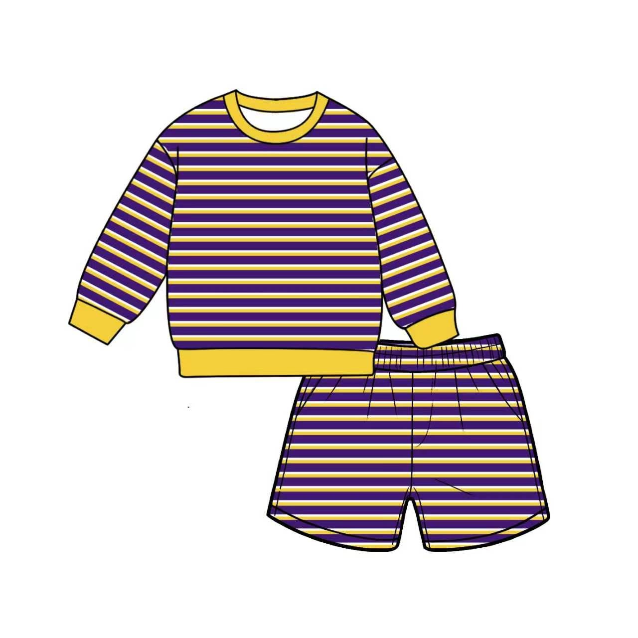 Adult Women purple stripes yoga top matching shorts summer outfit preorder