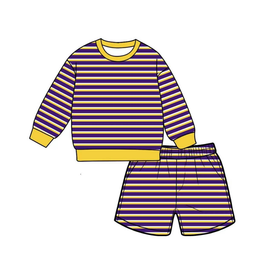 Adult Women purple stripes yoga top matching shorts summer outfit preorder