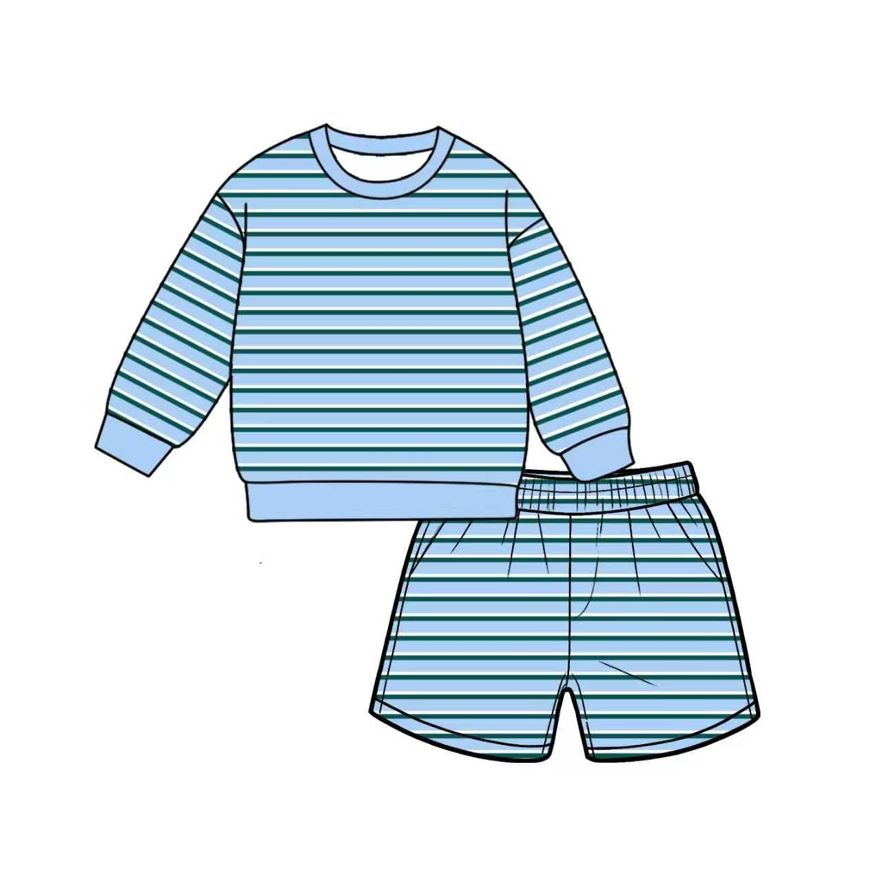 Adult Women blue stripes yoga top matching shorts summer outfit preorder