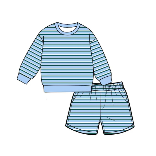 Adult Women blue stripes yoga top matching shorts summer outfit preorder