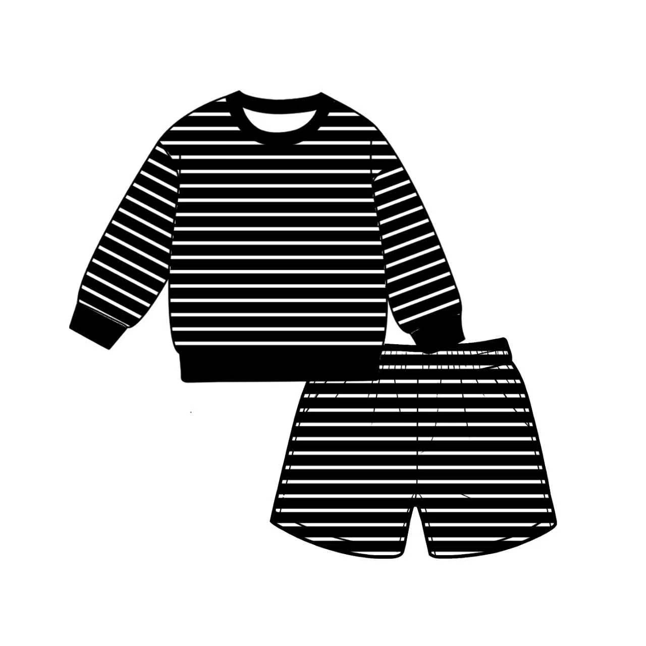 Adult Women black stripes yoga top matching shorts summer outfit preorder