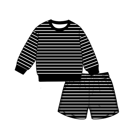 Adult Women black stripes yoga top matching shorts summer outfit preorder