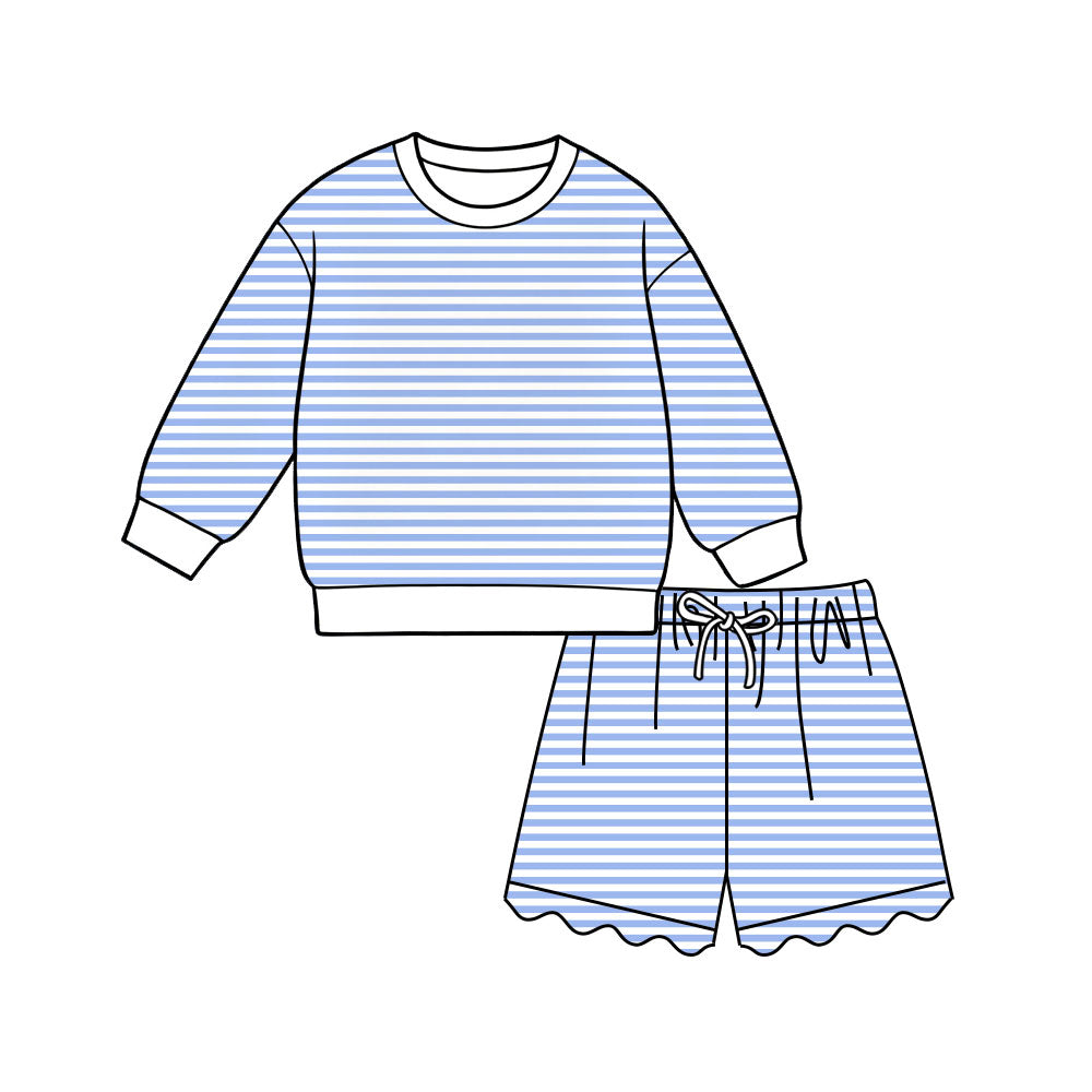 Adult Women blue stripes yoga top matching shorts summer outfit preorder