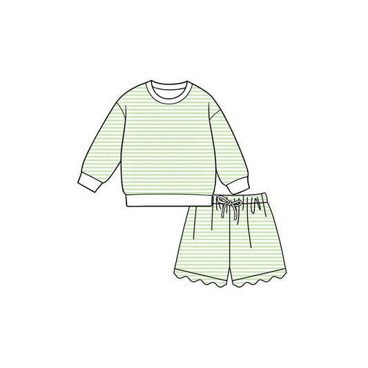 Lime green stripes long sleeve yoga pullover top matching shorts girls outfit preorder