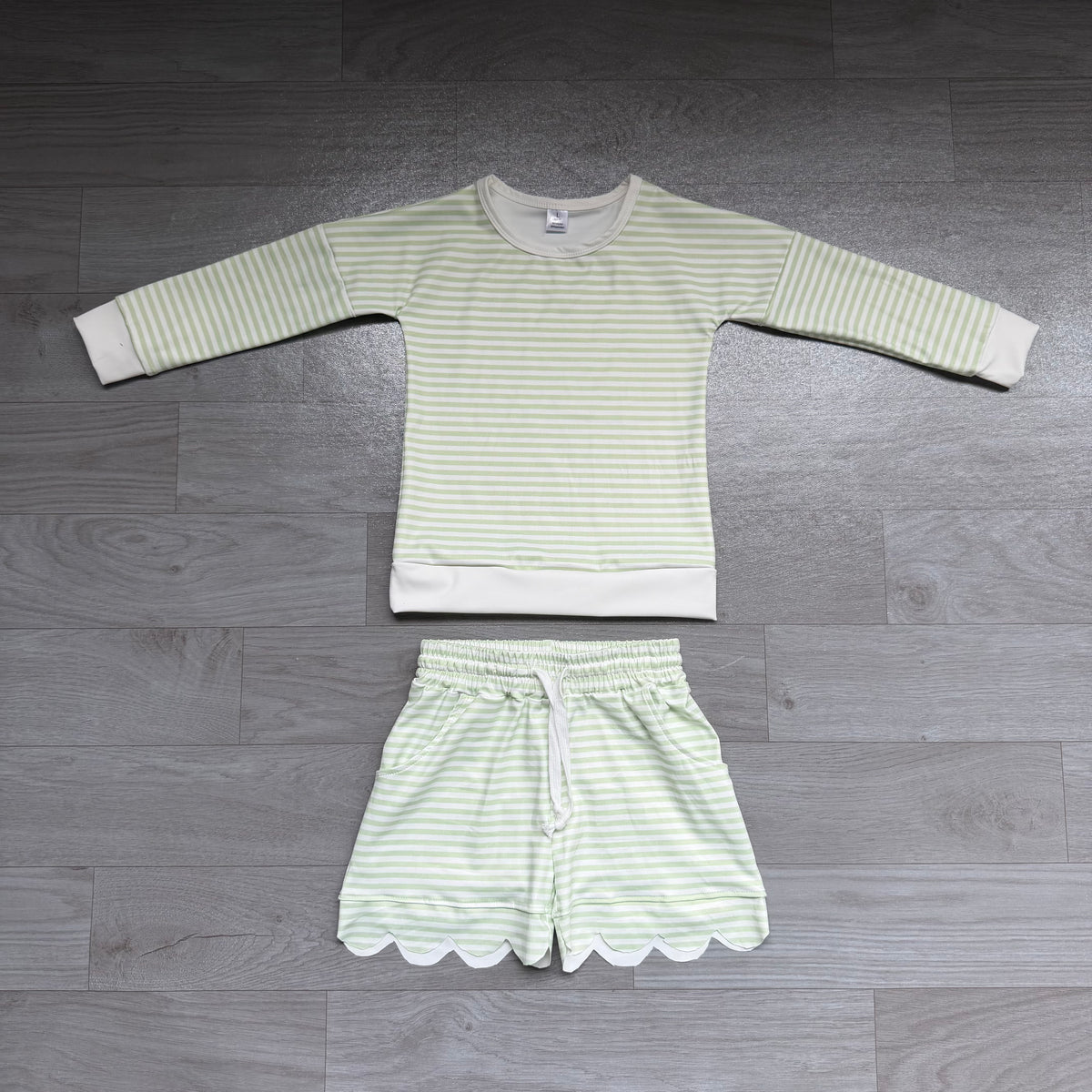 Lime green stripes long sleeve yoga pullover top matching shorts girls outfit preorder
