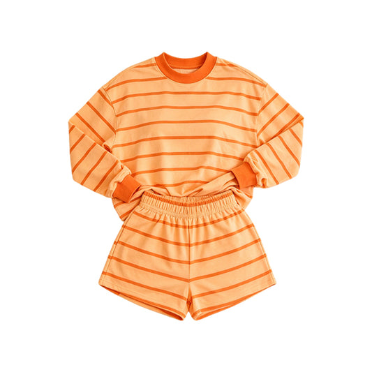 Adult Women yellow stripes yoga top matching shorts summer outfit preorder