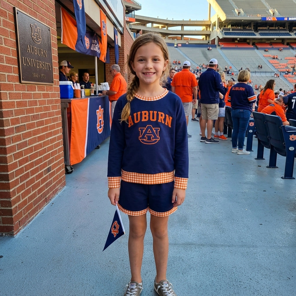 AUBURN long sleeve pullover vinyl top matching shorts girls outfit