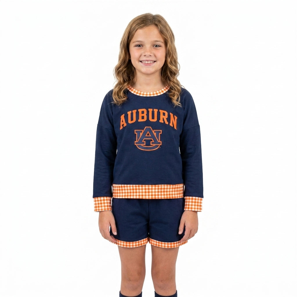 AUBURN long sleeve pullover vinyl top matching shorts girls outfit