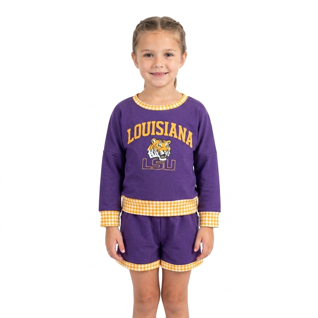 Louisiana long sleeve pullover vinyl top matching shorts girls outfit