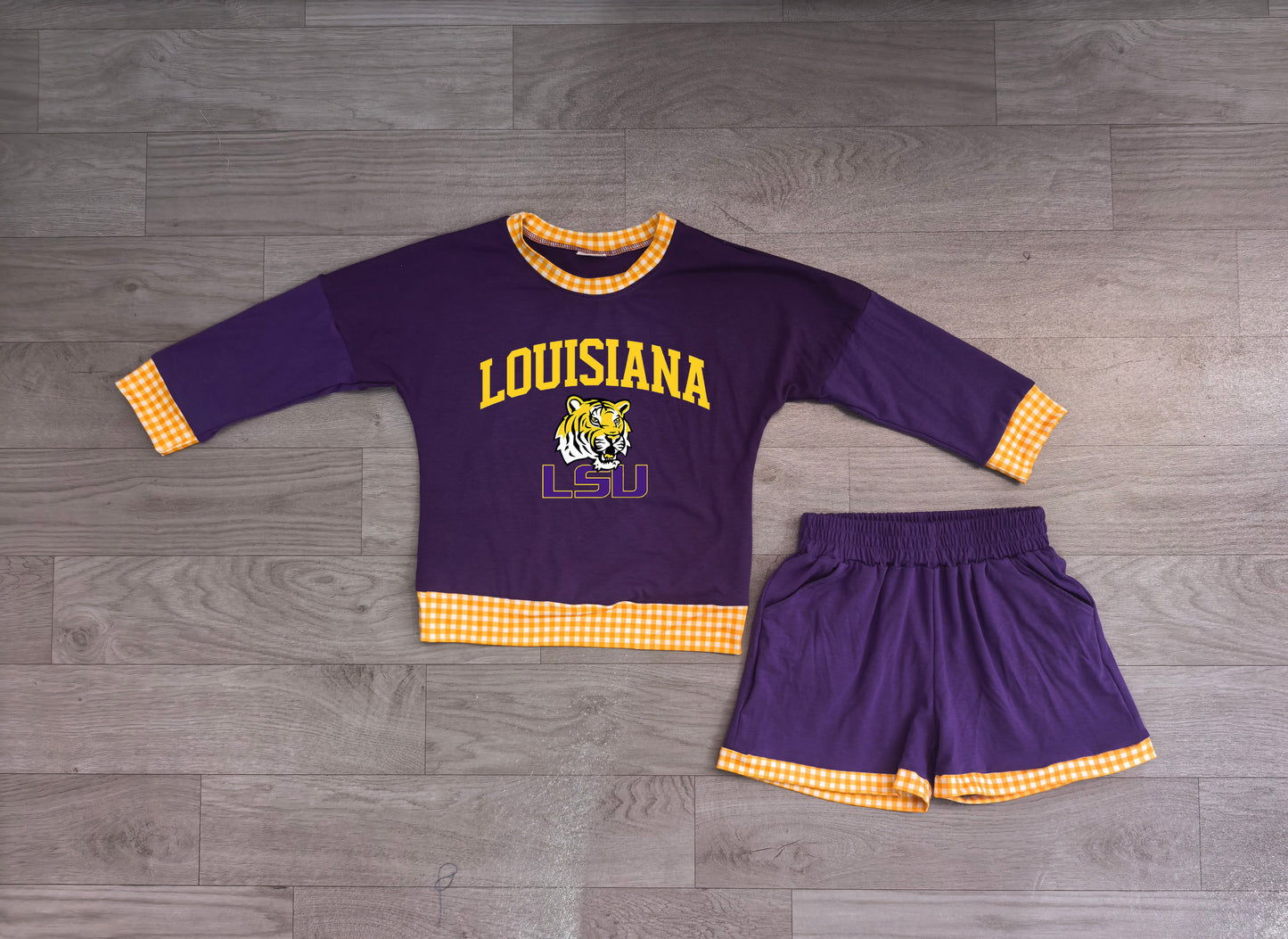 Louisiana long sleeve pullover vinyl top matching shorts girls outfit preorder