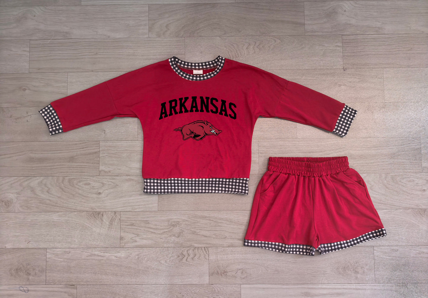 ARKANSAS long sleeve pullover vinyl top matching shorts girls outfit preorder