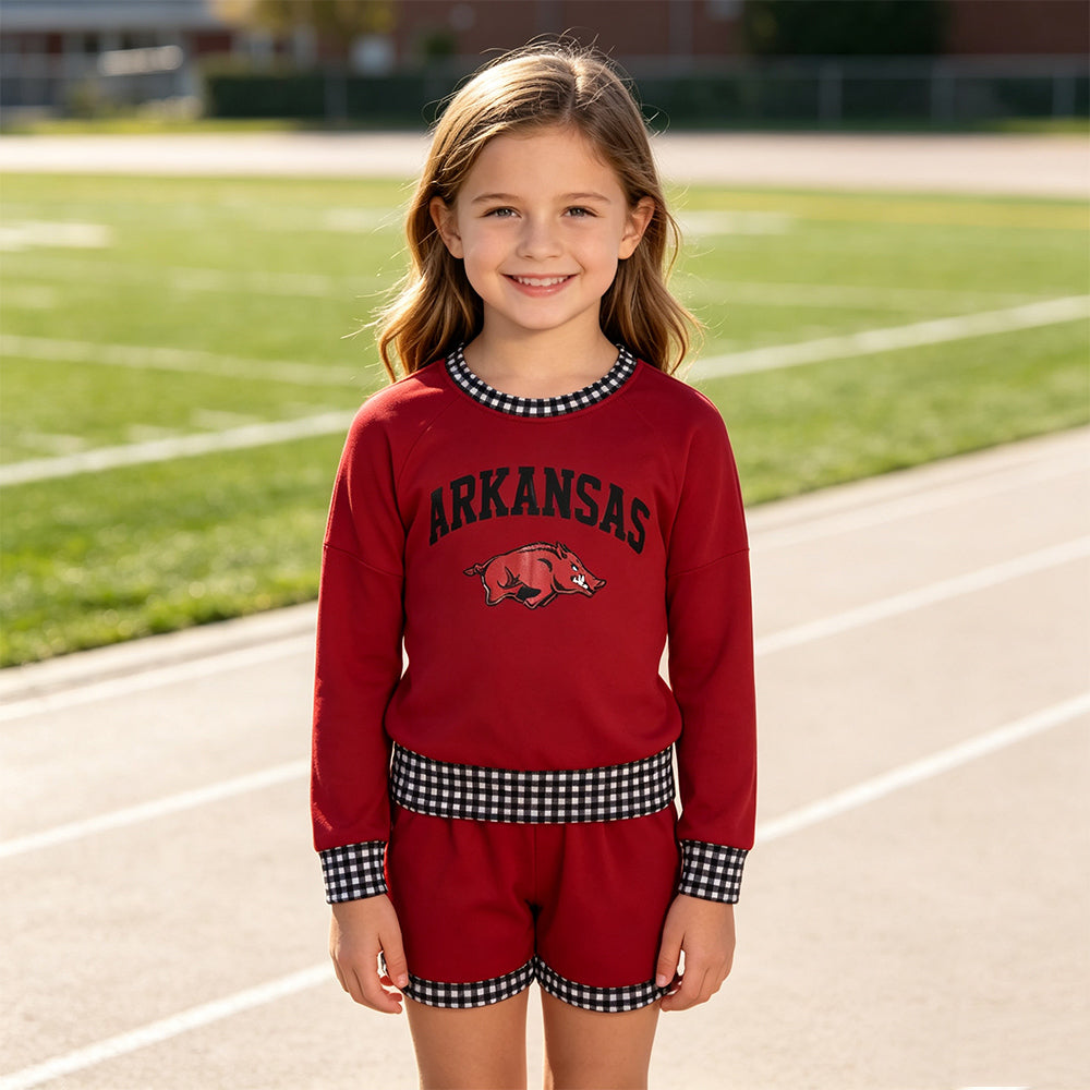 ARKANSAS long sleeve pullover vinyl top matching shorts girls outfit