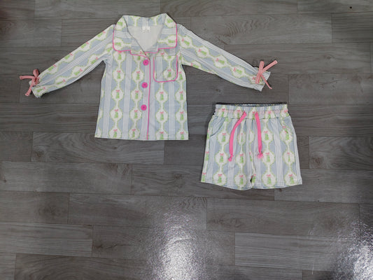 Girls long sleeve Christmas tree top matching shorts pajama set preorder