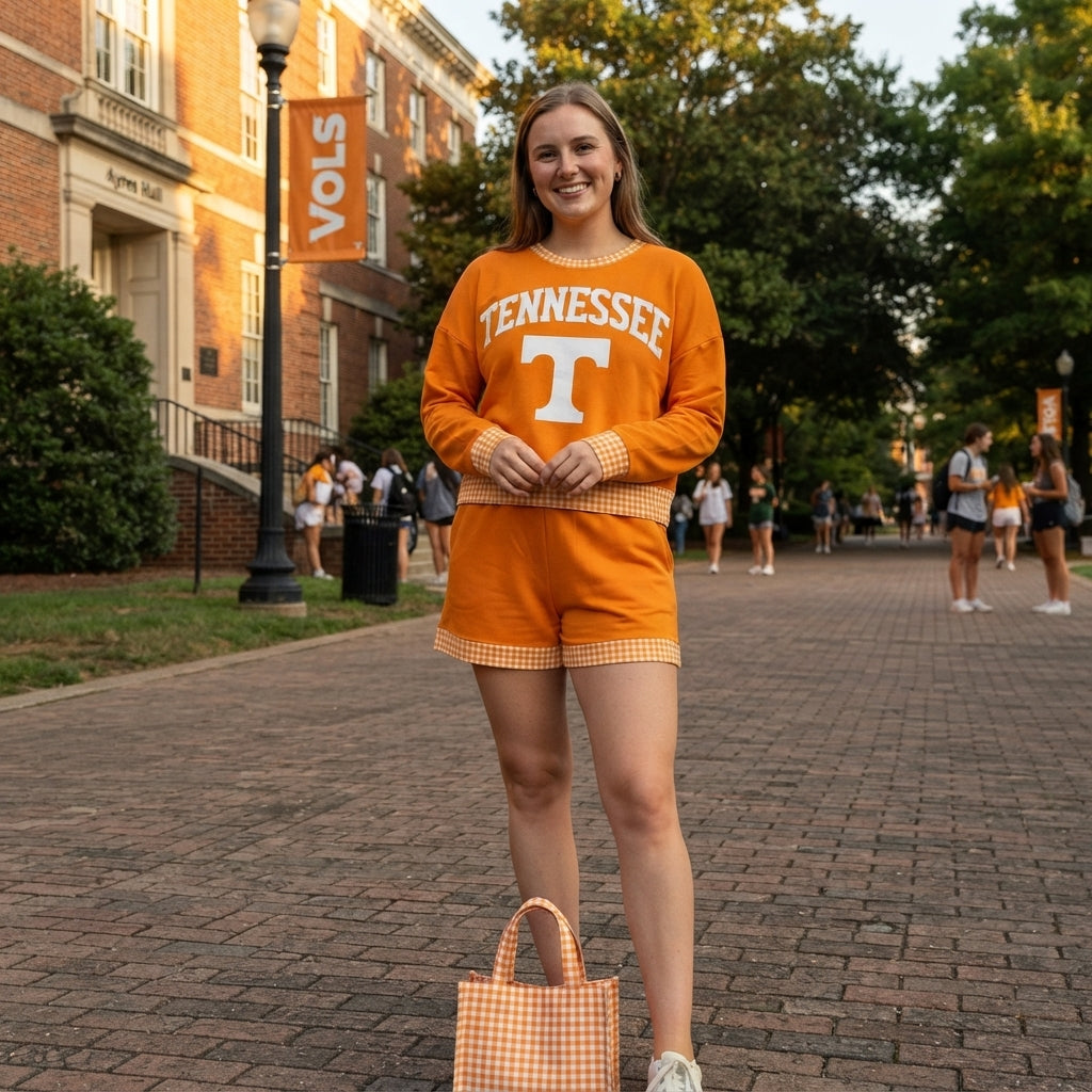 Adult Women tennessee long sleeve vinyl pullover matching shorts sports outfit