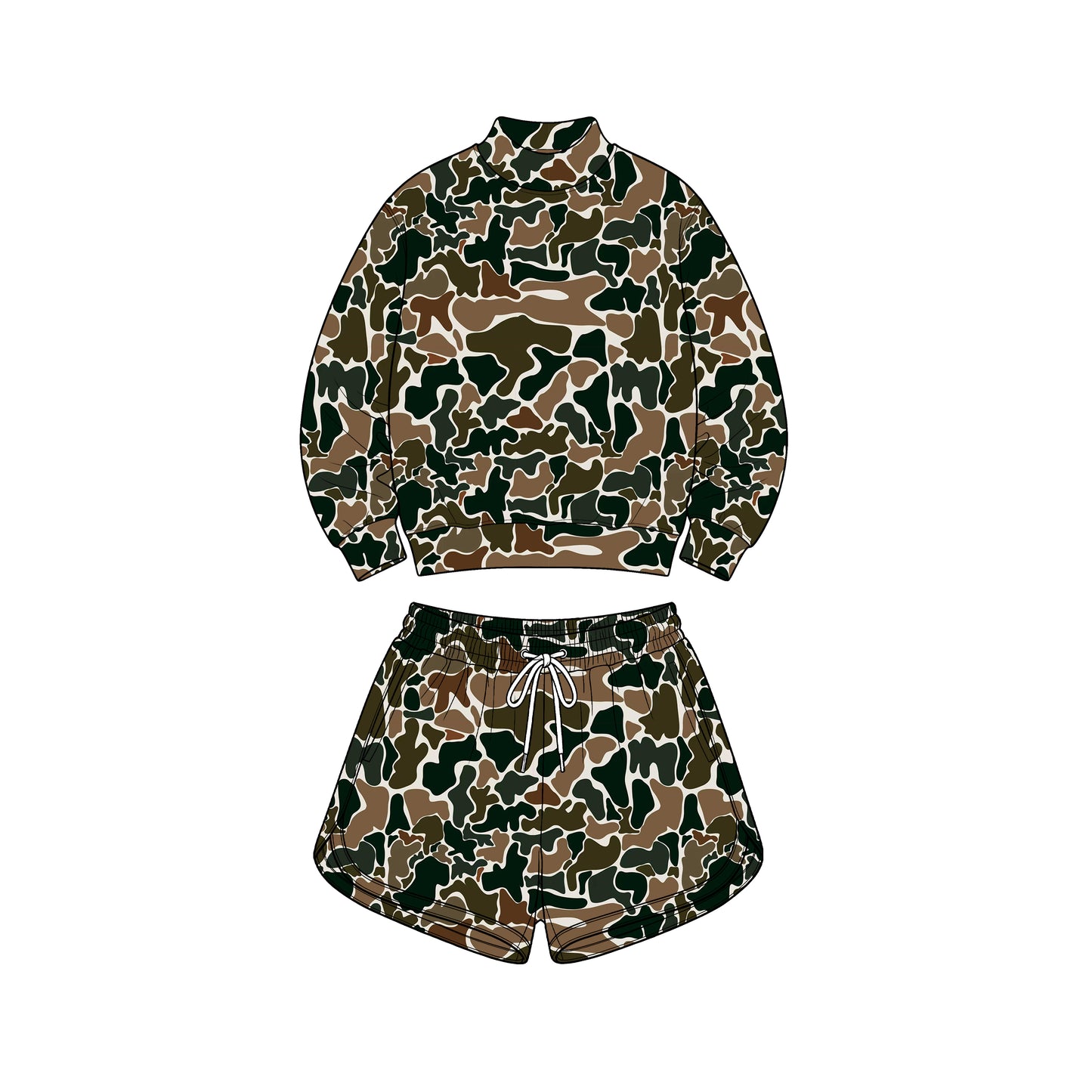 Adult Women brown camo color long sleeve top matching shorts yoga outfit preorder