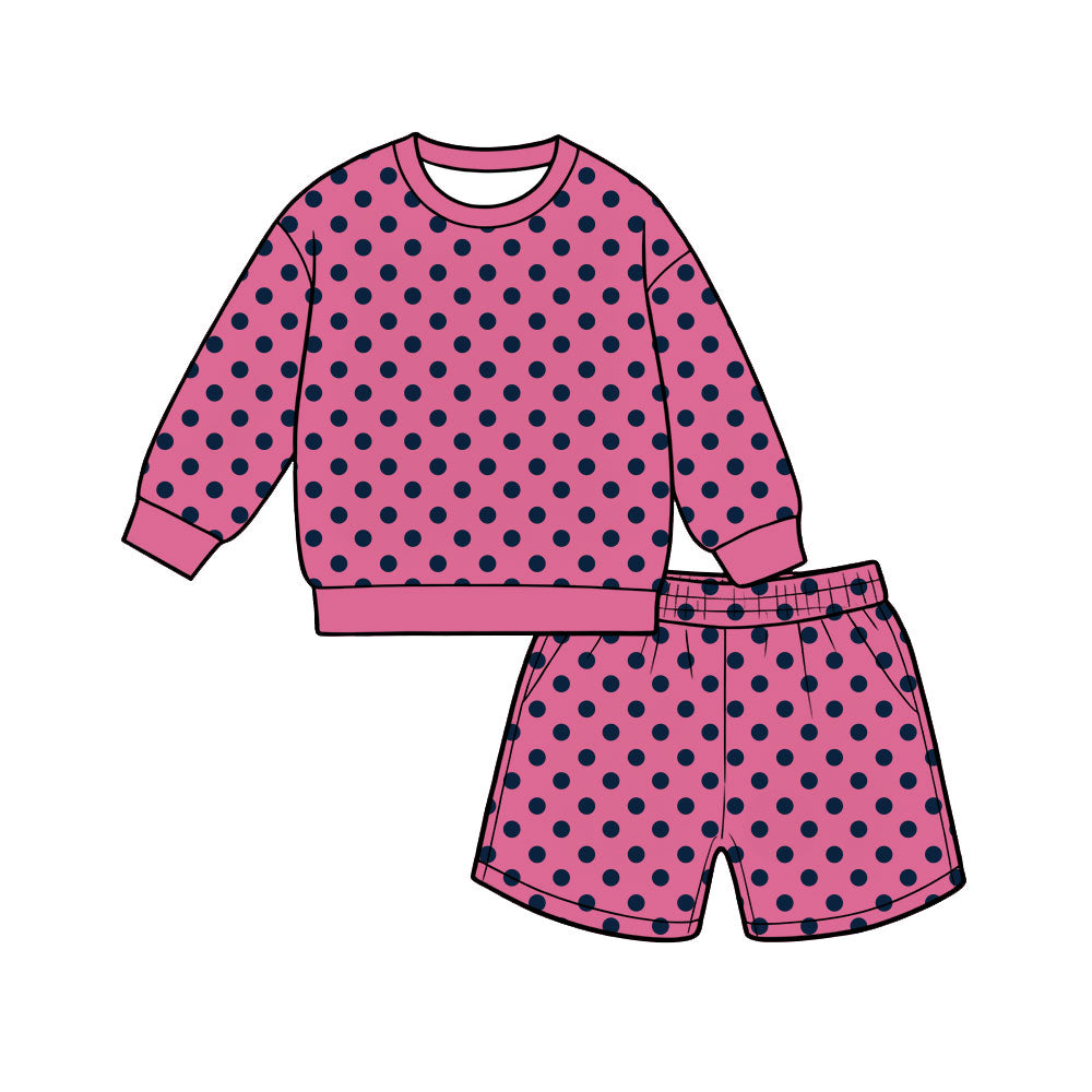 Adult Women hot pink dots long sleeve top matching shorts outfit preorder