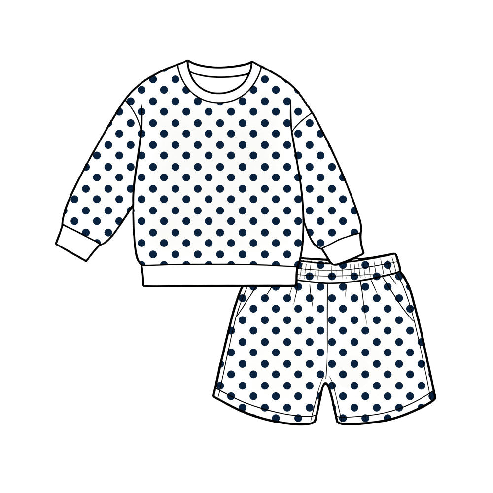 Adult Women white dots long sleeve top matching shorts outfit preorder