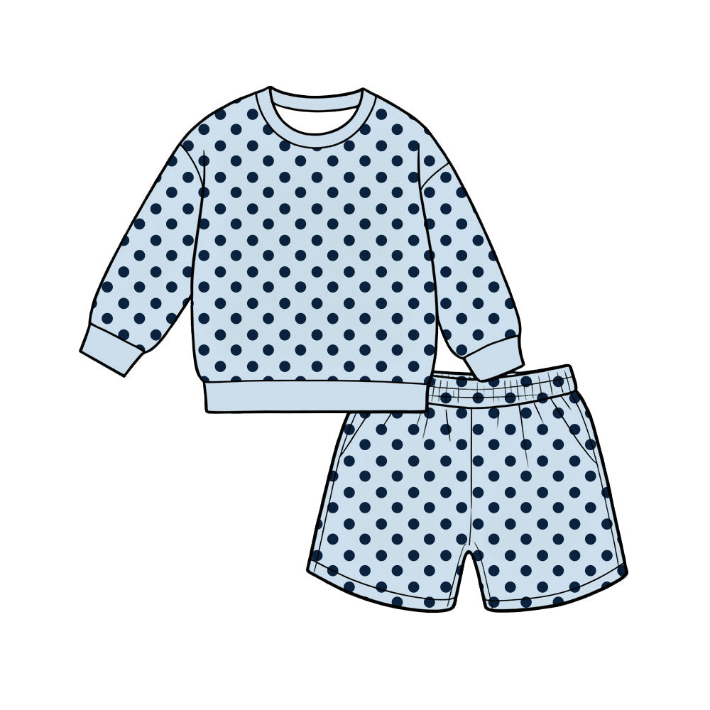 Adult Women blue dots long sleeve top matching shorts outfit preorder