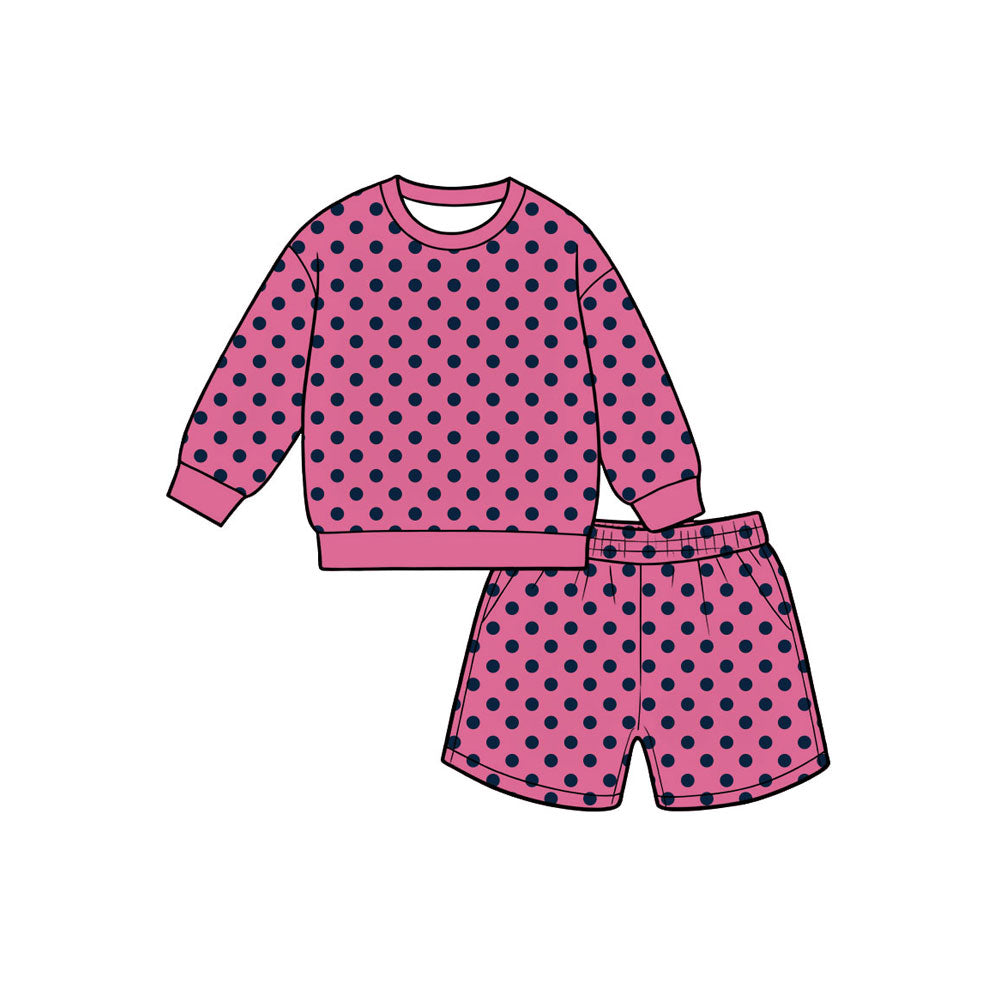 Black polka dots long sleeve girls fall season pink outfit preorder