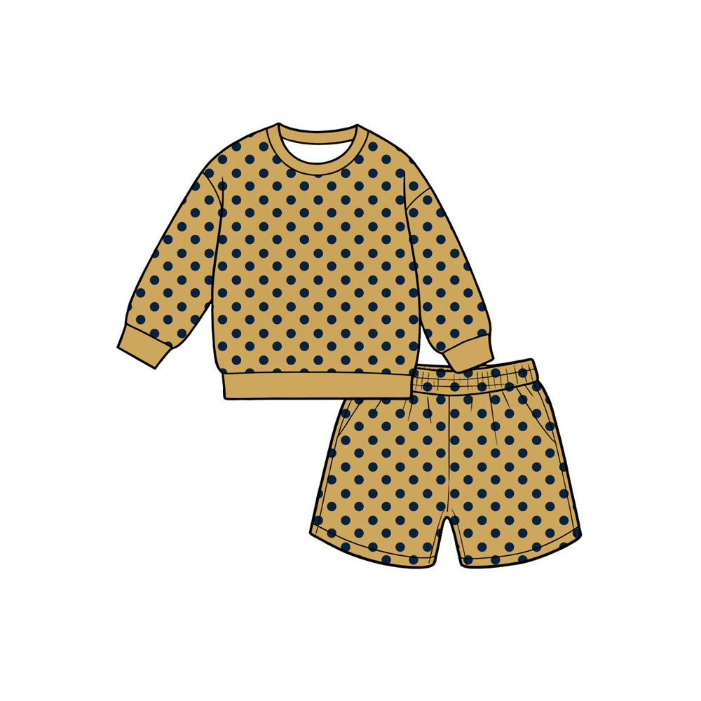 Black polka dots long sleeve girls fall season golden outfit preorder