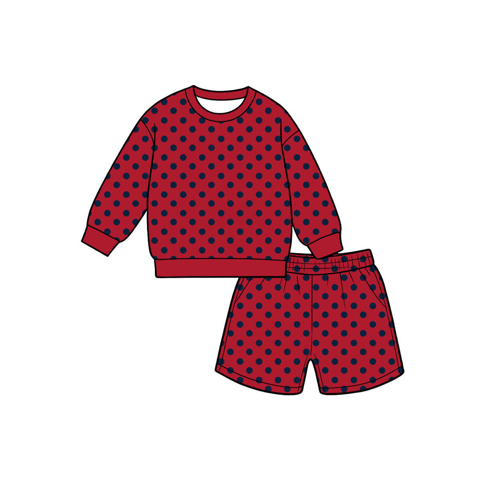 Black polka dots long sleeve girls fall season red outfit preorder