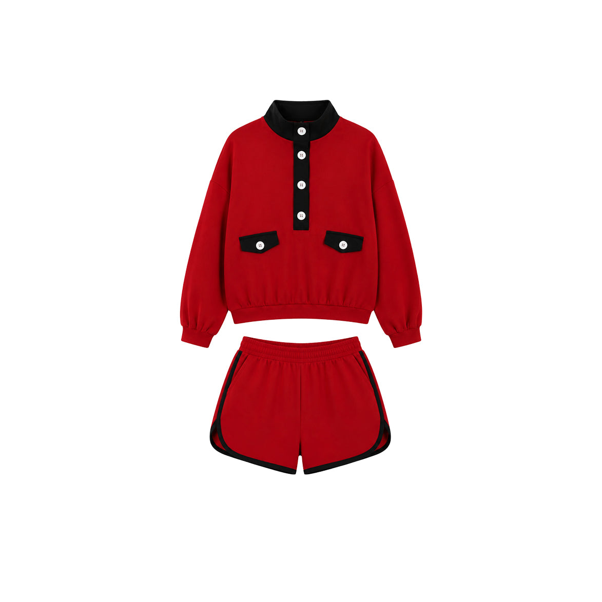 Red color long sleeve top matching shorts girls cotton outfit preorder
