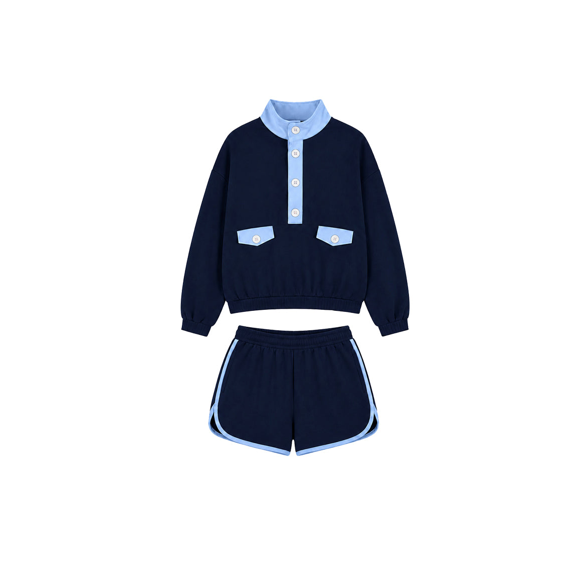 Navy color long sleeve top matching shorts girls cotton outfit preorder