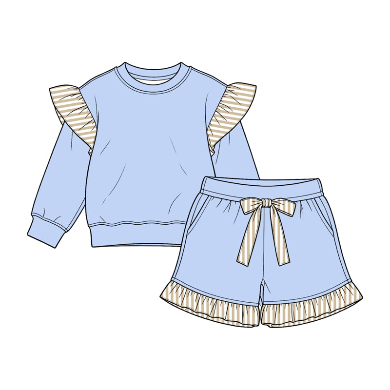 Blue long sleeve top matching shorts girls outfit preorder