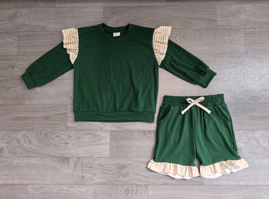 Green long sleeve top matching shorts girls outfit preorder