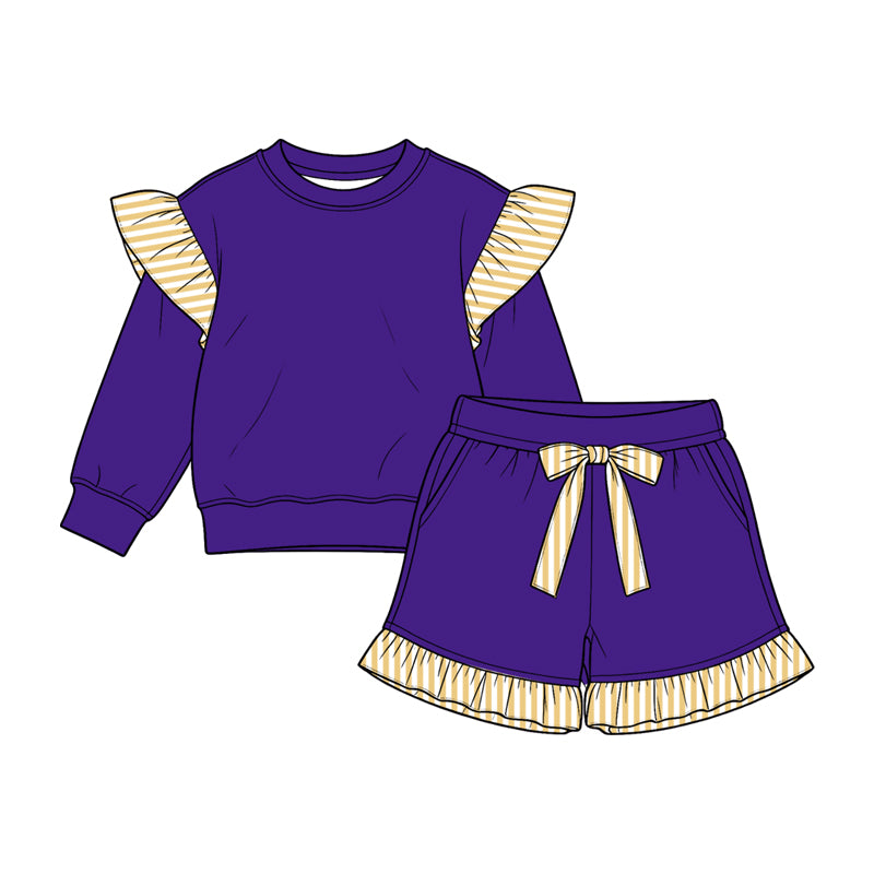 Purple long sleeve top matching shorts girls outfit preorder