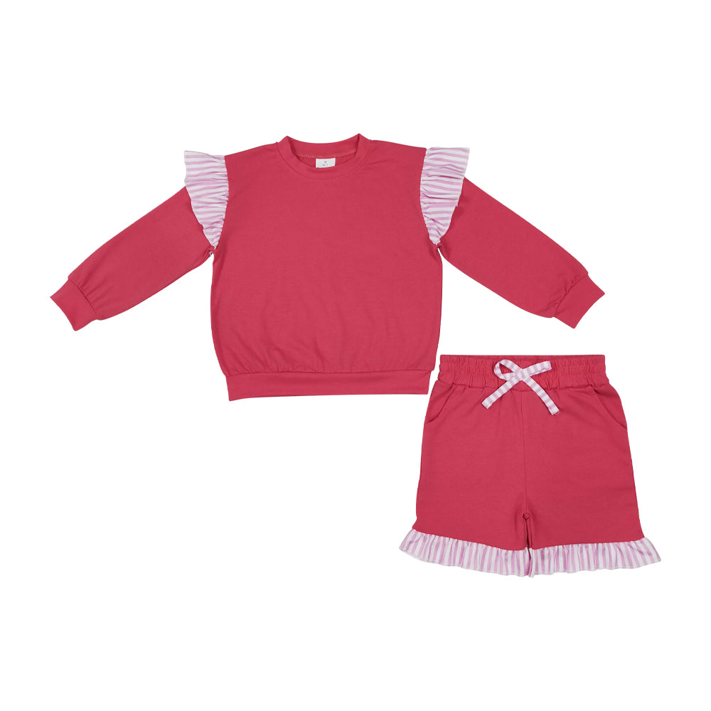 Hot Pink color long sleeve top matching pants girls spring fall outfit