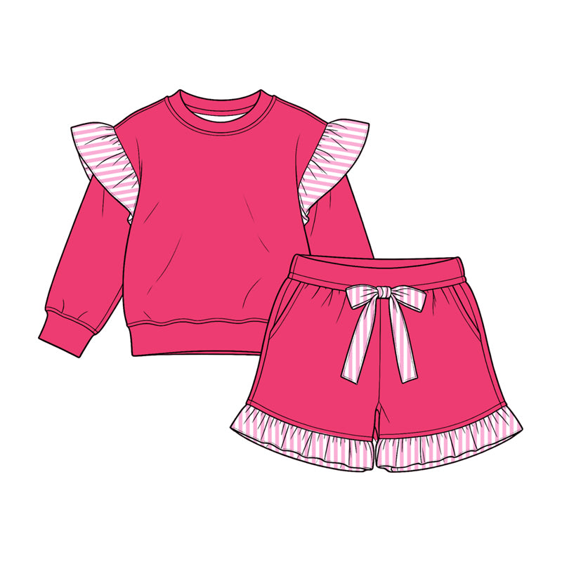 Hot pink long sleeve top matching shorts girls outfit preorder