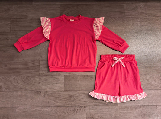 Hot pink long sleeve top matching shorts girls outfit preorder