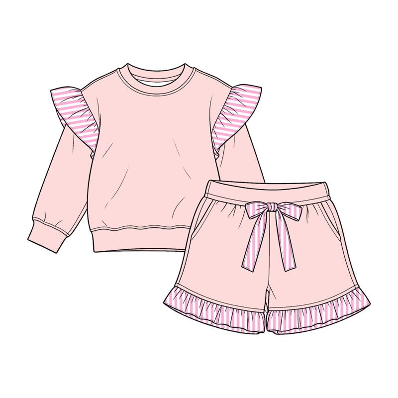 Pink long sleeve top matching shorts girls outfit preorder