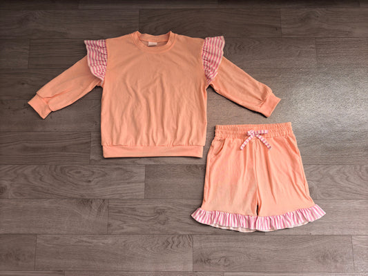 Pink long sleeve top matching shorts girls outfit preorder