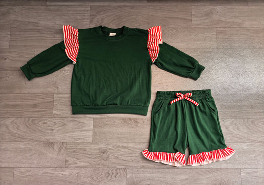 Green long sleeve top matching shorts girls outfit preorder