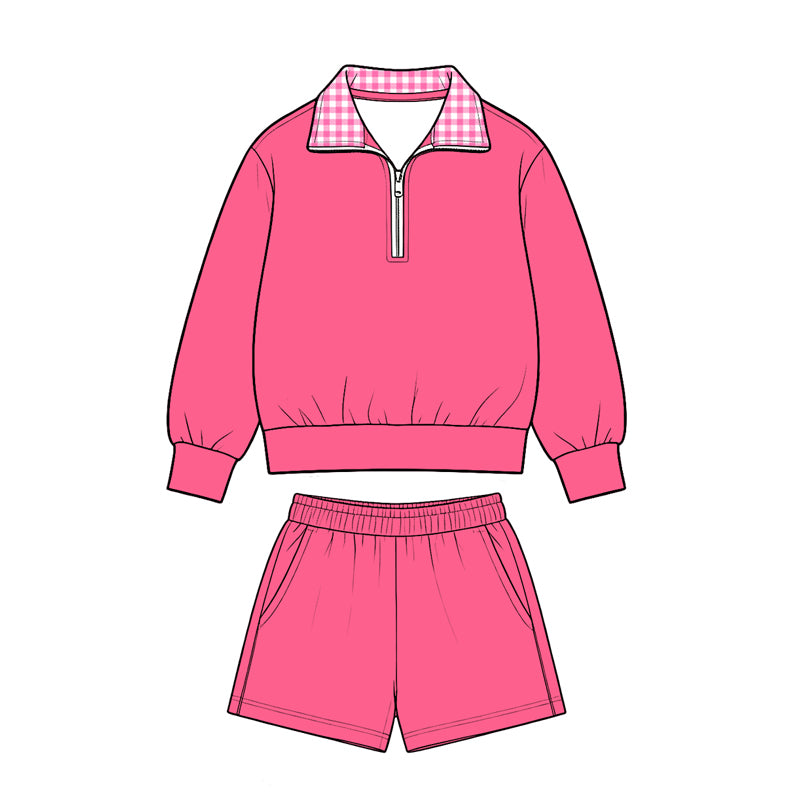 Long sleeve hot pink pullover top matching shorts girls clothes preorder