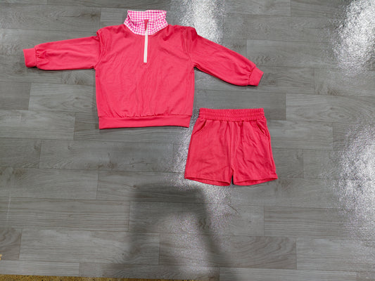 Long sleeve hot pink pullover top matching shorts girls clothes preorder